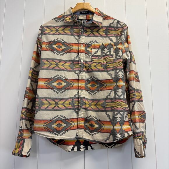 Carbon Mens Slim Fit Southwestern Rodeo Reverse Print Button Up Top Size M Indie - Picture 1 of 8